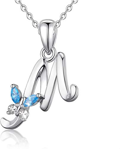 EUDORA Harmony Ball Kette mit Buchstaben M Ketten für Damen Sterling Silber 925 Halskette mit Namen Schmetterling kette mit Zirkonia Alphabet Initialen M Anhänger Schmuck für Frauen Mama Geschenk