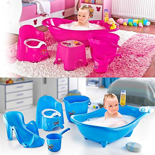 5er Set Baby Babywanne Badewanne Haarwaschbecher Becher Eimer Toilettentrainer Badewann + Liege für Baby zum Schutz vor Abrutschen (Rosa)
