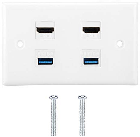 Plaque murale HDMI 2 ports + 2 ports USB 3.0 HDMI Plaque murale HDMI Audio Vidéo Prise avec vis de montage