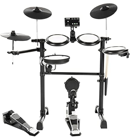Fame DD-Lite Pro E-Drum Set, Elektronisches Schlagzeug-Set mit 144 Sounds, 12 Drumsets, Aux-Eingang, MIDI, Drumsticks, Drum Key, Mesh Heads, Kick-Pad, E-Schlagzeug, Schwarz