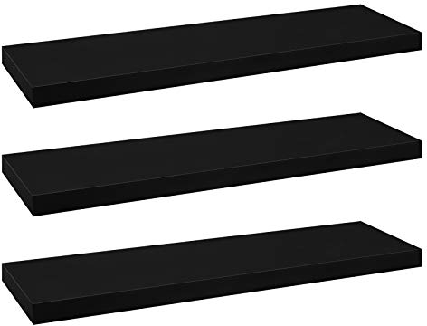 eSituro Lot de 3 Étagères Murales, Étagère Flottante, en MDF et Métal, avec Support Invisible, pour Chambre, Salon, Bureau, Cuisine, Noir, 80x22,9x3,8cm