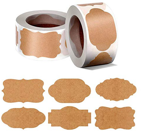 Kraft-Etiketten, 2 Rollen 600 Stück Selbstklebende Etiketten, Kraftpapier Aufkleber für Geschenke, Dekoration, Flasche, Dosen, Marmelade, Handarbeit, DIY Projekt