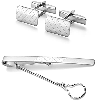Herren Silber Manschettenknöpfe Und Krawattenklammer Schmuckset In Edler Geschenkbox