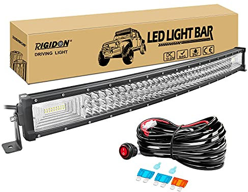 RIGIDON 32 Pollici 80cm 405W Magro Curva Barra Led Fuoristrada Con 12V Cablaggio Kit, Barra Luce Led, Luci di Lavoro Per Auto Camion SUV UTE ATV Barca 4x4 Veicoli Offroad, Impermeabile 6000K Bianca