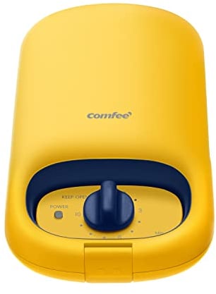 COMFEE Tostapane Sandwichmaker MC-JK1312P201 Timer 10 Minuti Macchina per Waffle e Panini 950W, Gpegnimento Automatico, Giallo