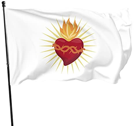 Drapeau sacré en forme de cœur - 0,9 x 1,5 m - Décoration de jardin - Bannière résistante aux UV et à la décoloration