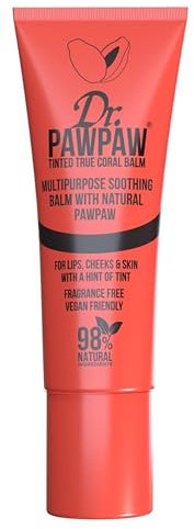 Bálsamo tintado calmante multiusos – Bálsamo labial para labios, mejillas, ojos – Bálsamo labial tintado – Hidratante labial con papaya – Coral verdadero – 0.33 onzas