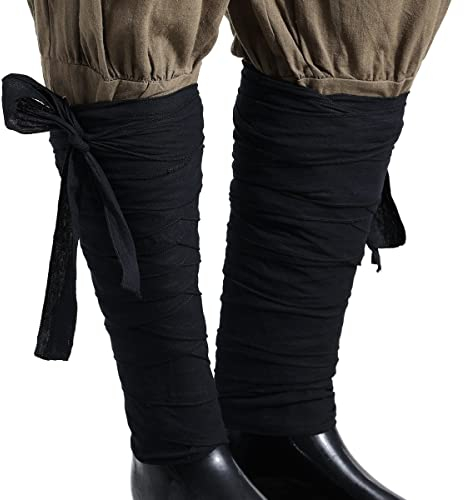 BPURB 2 Stück Mittelalterliche Wikinger lange Puttees Beinbandagen Gürtel LARP Piraten Cosplay Kostüme(Länge:420cm/165.35 inch) (schwarz)