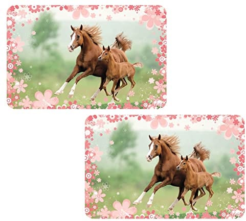 2 Stück Pferde Horse Tischunterlage Platzdeckchen Malunterlage Knetunterlage Eßunterlage Tischset (Bunt ARJ035365)