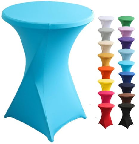 Highdi Stretch Stehtischhusse, Stehtisch Hussen Ø 60 / Ø 80 cm, Verstärkung im Fußbereich und Viele Farben Waschbar für Runden Tisch Hochzeit Bankett Tischdekoration (Blau, 80x110cm)