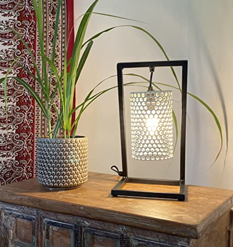 GURU SHOP Tischlampe/Tischleuchte, Handgemacht aus Metall, Jute - Modell Anselm, Synthetisch, 39x21x21 cm