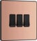 BG Electrical Triple Wall Light Switch, 2 Way, Screwless Front Plate, Round Edges, Evolve, Polished Copper, 20A, 16AX, PCDCP43B