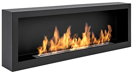 Biochimenea S-Line Box 120 cm. Chimenea de bioetanol de 1200 mm, Color Negro Mate, Chimenea de Pared. Biochimenea montada en la Pared con Lados construidos. Chimenea bioetanol sin Cristal.
