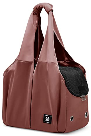 ALLSOPETS Hundetasche für Kleine Hunde Leichte Hund Tragetasche Haustiertasche Atmungsaktiv Bequem Katzentragetasche mit Leinenhaken für Reisen Outdoor Camping (Karamellbraun)