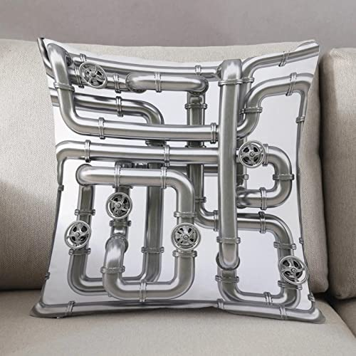 Kissenbezug 50 x 50 cm,Industrial, Maze of Pipelines Armaturen und Valve Benzin Engineering Themed,Dekor Kissenhülle Kissenbezüge mit Verstecktem Reißverschluss, Couchkissen,Sofakissen Kopfkissenbezug
