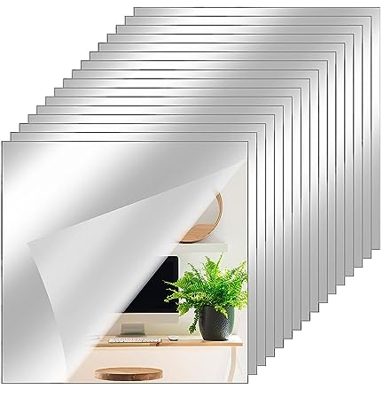 MUYAPAY Espejos Adhesivos Pared, 16 Piezas Espejos Adhesivos Pared HD Espejo Sin Vidrio Espejo Acrílico Adhesivo Espejo Adhesivo para Armario, para Armarios Sala de Estar, Baño, Dormitorio,10 × 10cm