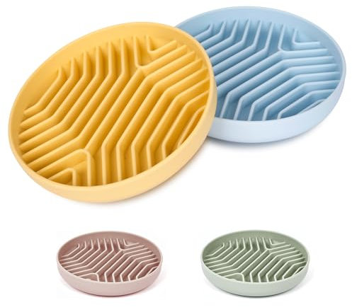 Slow Feeder Dog Bowls 2PCS, Puzzle Silicone Dog Feeding Bowls with Suction Cups, Anti-Choking, Non-Slip Design, Reduces Boredom, Anxiety, Ideal for Medium to Small Dogs & Cats - XAQMHSW