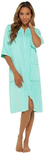 kraftd Zip Up Dressing Gown Terry Towelling Bath Robes For Women 100% Cotton Bathrobe (Mint)