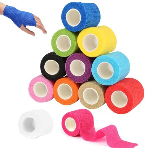 JJiaoLinin Bandage Auto-Adhésif,12 Rouleaux Bande Cohésive Bandage Autoadhésif Cohésifs Bandage Auto-adhésif élastique Sports Bande Cheville Bande pour Poignets Cheville Mains Pieds