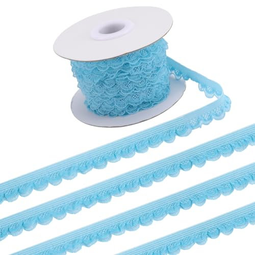 GORGECRAFT 10 Yards Stretch-Bordüre Elastisches Spitzenband 13mm Breit Dessous-Kantenbesatz Blumenmuster Gehäkelte Fransen Heimwerker Nähen Kleidung Geschenkverpackungen Hochzeitsbedarf Himmelblau