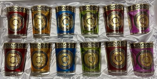 MIELIMON Juego de 12 vasos elegantes para té marroqui de 150ml, tazas de té persa árabe para servir café, café expreso (dorado)