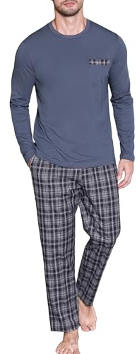 Winovia Schlafanzug Herren Lang - 100% Baumwolle Pyjama Set für Männer - Atmungsaktive Nachtwäsche & Hausanzug Set Langarm - Bequeme Loungewear