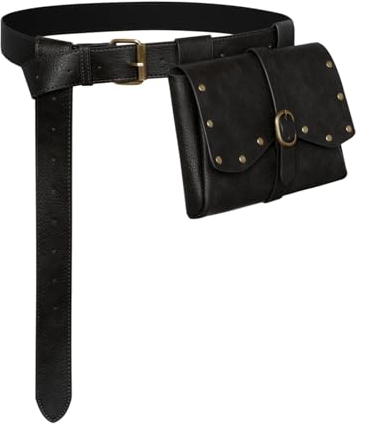 SCARLET DARKNESS Steampunk Hüfttasche Unisex Vintage Gürteltasche mit Nieten Cosplay PU Mittelalter Gürtel mit Tasche Schwarz