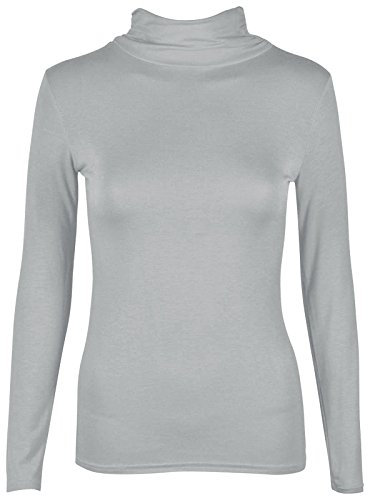 FASHION MY LOVE Ladies Polo Roll Neck Long Sleeve Turtle Neck Plain Jumpers for Women Top Womens Ladies New Plain Turtle Polo Roll Neck Long Sleeve Stretch Jumper T-Shirt Tee Top 8-26 Grey