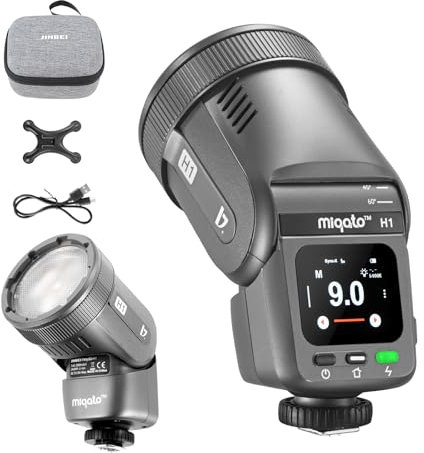 JINBEI H1 Kamerablitz 2-in-1 LED Fotografie Beleuchtung GN28 HSS/TTL 1/8000S Rundkopf Speedlight für Canon Nikon Pentax Olympus Fujifilm Panasonic Kameras