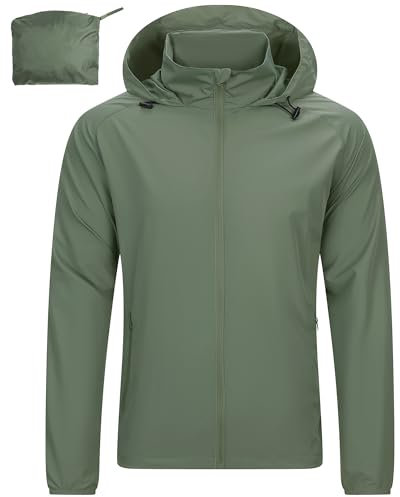 33,000ft Leichte Regenjacke Herren Wasserdicht Atmungsaktiv -Männer Dünne Outdoor Jacke Faltbar Windbreaker Wanderjacke Laufjacke zum Reisen Wandern Golf Grün M