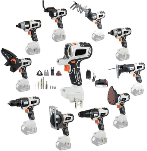 Kit combiné d'outils électriques sans fil, 10 en 1 pour le travail du bois avec batterie de 4,0 Ah, scie sauteuse, scie sauteuse, tronçonneuse circulaire, tournevis oscillant, clé, perceuse à