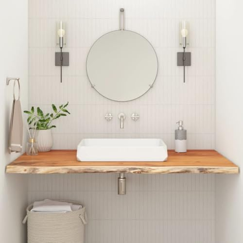 HETFTJN Waschtischplatte 100x60x3,8 cm Akazie Massivholz mit Naturkante Moderne Arbeitsplatte rechteckig robust und langlebig für Bad Küche Balkon und Wohnbereich