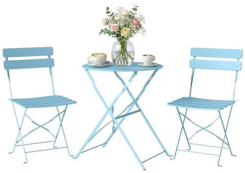 Outsunny Ensemble Bistrot de Jardin 3 Pièces san Montage Métal Bleu Clair