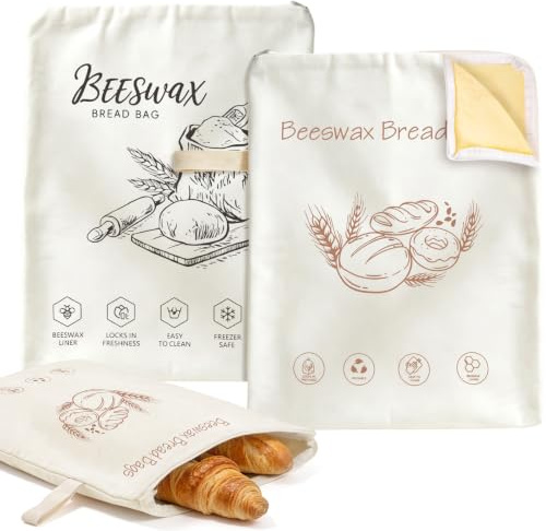 LTFIOON 2 Sacchetti per il pane in Cera d’Api, 43x33cm, con Chiusura a L, Lavabili, Senza Plastica, Riutilizzabili – Per Mantenere il Pane Fresco e Conservarlo