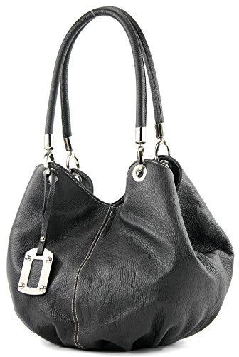 modamoda de 228 Damen Leder Schultertasche Hobo bag handmade in Italy, Farbe:Schwarz
