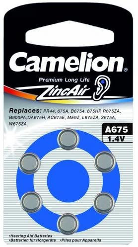 Knopfzelle Zink-Luft CAMELION für Hörgeräte, A675, 6er-Pack