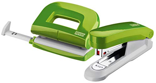 Novus Schreibtisch Set (Heftgerät E 15 mit Locher E 210, inkl. 1000 Heftklammern No. 10) grün
