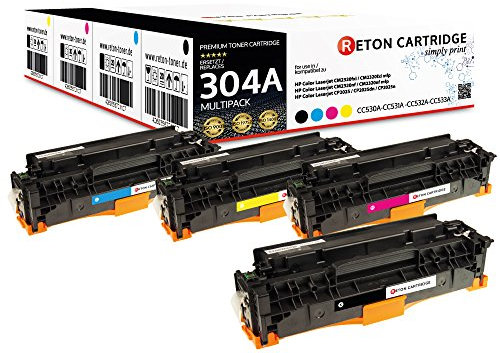 4 Original Reton Toner, kompatibel, nach ( ISO-Norm 19798 ) ersetzt HP 304A / CC530A CC531A CC532A CC533A für HP Color Laserjet CM2320fxi MFP HP Color Laserjet CM2320nf MFP CP2025dn CP2025n CP2025