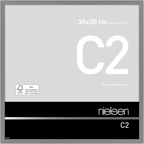 nielsen Bilderrahmen, 30 x 30 cm, Aluminium, Grau matt, Rahmen zum Aufhängen im Hoch- & Querformat, Echtglas, C2