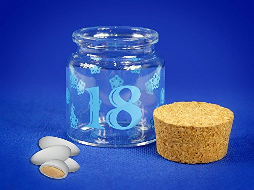 Vetrineinrete® Bomboniere portaconfetti 36 Pezzi per 18 Anni Barattolo di Vetro Tappo di Sughero Blu e Rosa diciottesimo Compleanno Maschio e Femmina (Blu) G10
