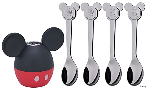 WMF Disney Mickey Mouse Lot de 5 salières avec 4 cuillères en Acier Inoxydable Poli Cromargan Passe au Lave-Vaisselle