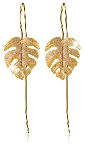 ✦ Geschenke für Frauen ✦Springlight Damen Ohrringe Monstera Blätter Ohrringe Silber 925 Hängend Handmade Schmuck Damen Personalisierte Geschenke Jugendweihe Geschenke Mädchen.(Gold)