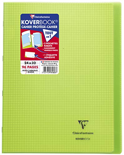 Clairefontaine 981603C Un Cahier Agrafé Koverbook Vert - 24x32 cm 96 Pages Petits Carreaux Papier Clairefontaine Blanc 90 g - Couverture Polypro