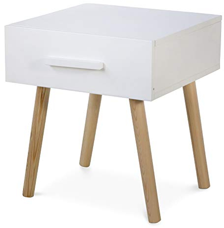 Homestyle4u 1905, Nachttisch Weiß Natur, Nachtschrank mit 1 Schublade, Holz Kiefer