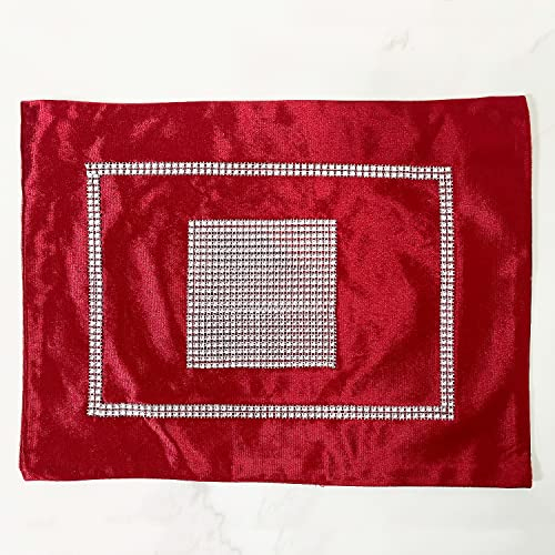 HeMiaor Set mit 4 roten Tischsets Luxuriöse rutschfeste Tischsets aus Samt für den runden Tisch