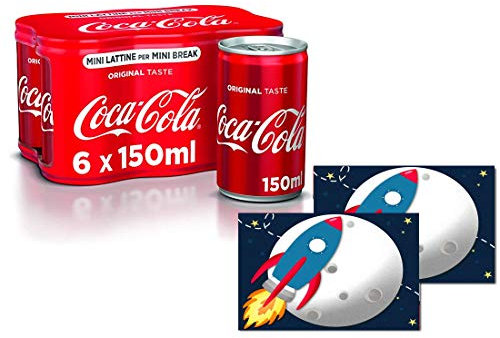 ipt Cocacola in lattina 150ml 12 pz + Etichette adesive per Festa a Tema Fai da Te (Spazio)