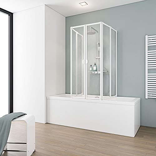 Schulte paroi-baignoire 2 x 104 x 140 cm, 2 x 3 volets (38+33+33) à 140 cm pivotants, profilé blanc, verre 3 mm acrylique translucide, joint d'étanchéité