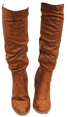 Onsoyours Donna Stivali Classico Moda Plateau Tacco Alto Stivali al Ginocchio Autunno Inverno Scamosciato Pelle Lunghi Stivali A Marrone 36 EU