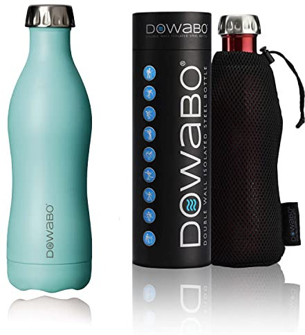 Dowabo Isolierflasche - Edelstahl Trinkflasche, BPA-frei, kohlensäuredicht, auslaufsicher - inklusive Bottle-Bag - Swimming Pool 500 ml