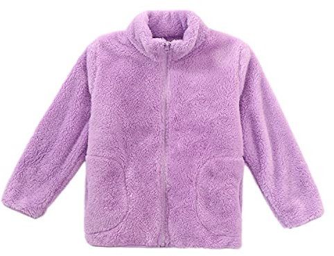 ANIMQUE Bambini Giacca in Pile Corallo Colletto in piedi Cappotto con Cerniera Genitore-Bambino Autunno Inverno Transizioni Stagioni Capispalla Caldo e Morbido con Tasche per 1-15 Anni, Viola 130